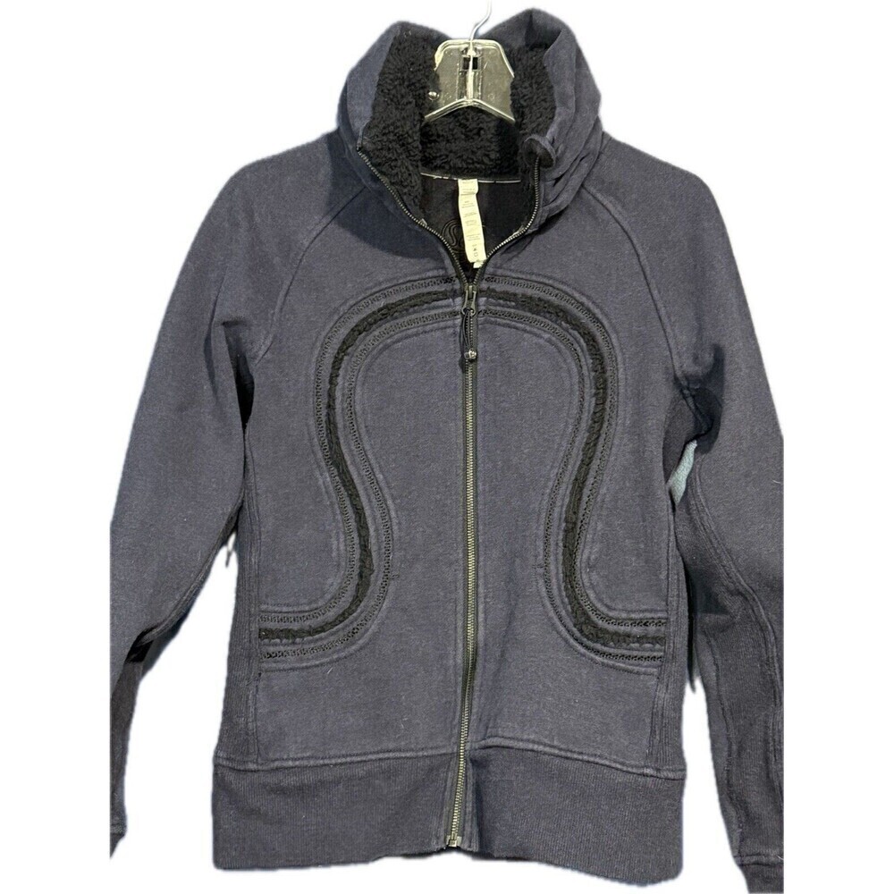 Lululemon Cuddle Up Fleece Zip Athletic Jacket Sz 6 Blue Turtleneck Thumbholes